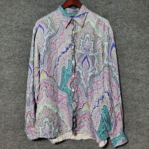 Ralph Lauren Purple Label Silk Button Up Shirt Mens 17 1/2 Paisley Italy Made
